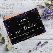 De zwarte paarse glitter van het huwelijk bewaart  save the date