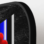 De zwarte royal van SlipperyJoe's Gay Leather Prid Pickleball Paddle (Links Detail)