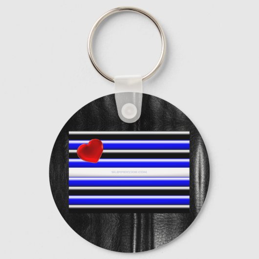 De zwarte royal van SlipperyJoe's Gay Leather Prid Sleutelhanger (Voorkant)