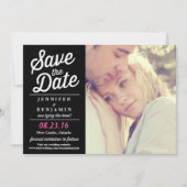 De zwarte & Roze Foto Retro van het Manuscript spa Save The Date (Voorkant)