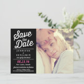De zwarte & Roze Foto Retro van het Manuscript spa Save The Date (Staand voorkant)