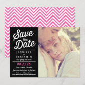 De zwarte & Roze Foto Retro van het Manuscript spa Save The Date (Voorkant / Achterkant)