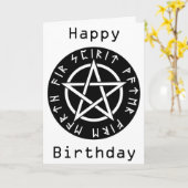 De Zwarte Runen- Verjaardag Pentagram van Wiccan Kaart (Gele Bloem)