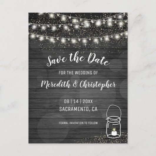 De zwarte Rustic Band van de Lichten van het Koord Aankondigingskaart (Voorkant)