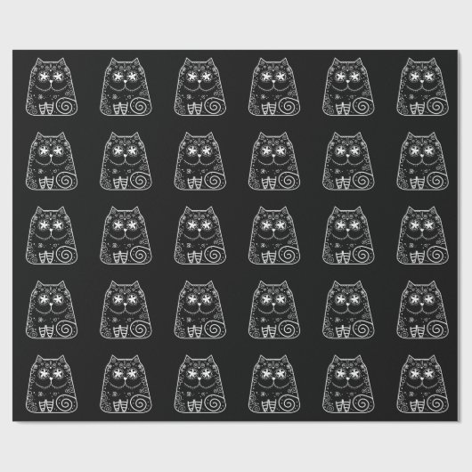 De zwarte Schedel van de Suiker van de Kat Cadeaupapier (Vlak)