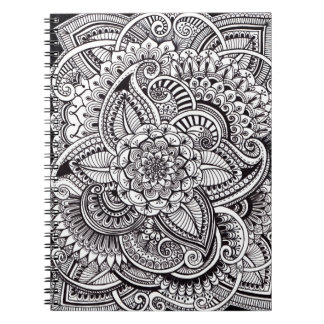 De zwarte Stijl van de henna (op wit) Notitieboek
