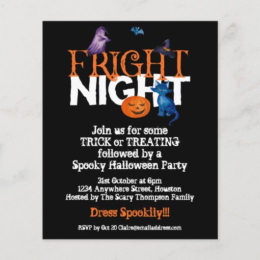 De zwarte uitnodiging van de Fright Night Hallowee (Voorkant)