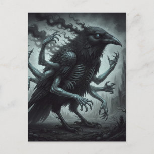 De zwarte vogel met menselijke armen dark fantasy briefkaart