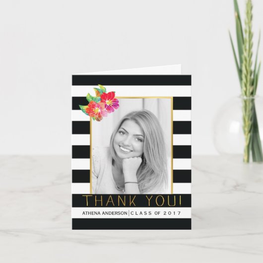 De zwarte, witte afstuderen roze 2017 danken u bedankkaart (Voorkant)