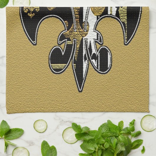 De zwarte, witte en goudhanddoek theedoek (Gevouwen)