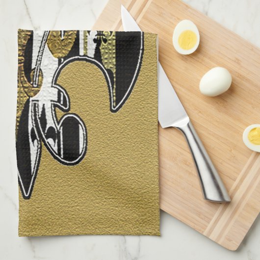 De zwarte, witte en goudhanddoek theedoek (Quarter Fold)