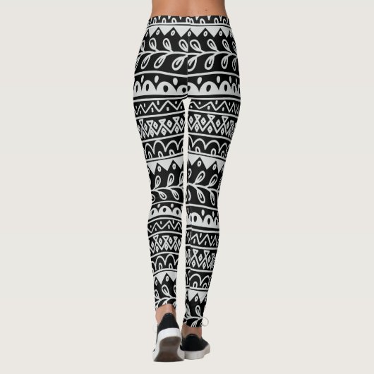 De zwarte & Witte Hand Getrokken Patronen van de Leggings (Achterkant)