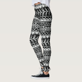 De zwarte & Witte Hand Getrokken Patronen van de Leggings