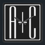 De zwarte & Witte Initialen van de Paren van | Vierkante Klok<br><div class="desc">Perfectioneer voor een dubbel monogram of zelfs een logo.
Dank u voor uw Aankoop!</div>