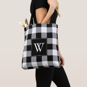 De zwarte Witte Plaid van de Controle van Buffels Tote Bag