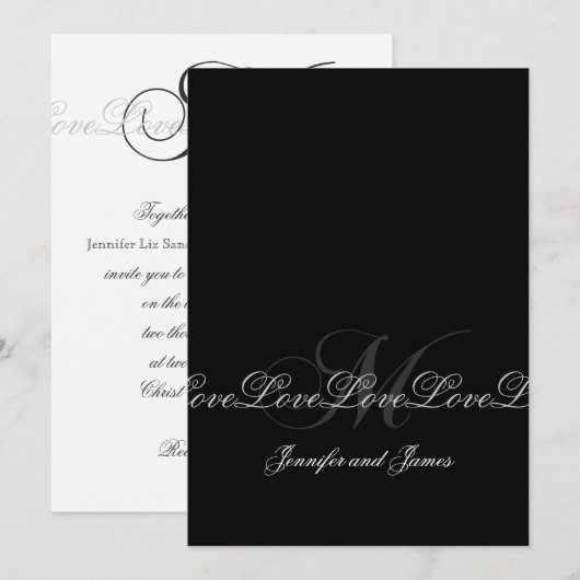 De zwarte Witte van het Huwelijk van het Monogram Kaart (Voorkant / Achterkant)
