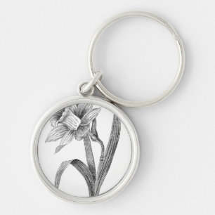 de zwarte witte wijnoogst van de bloemengele sleutelhanger
