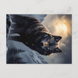 De zwarte wolf in de besneeuwde bergen briefkaart
