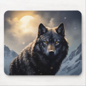 De zwarte wolf in de besneeuwde bergen muismat (Voorkant)