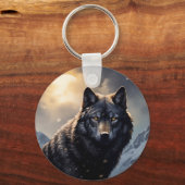 De zwarte wolf in de besneeuwde bergen sleutelhanger (Voorkant)