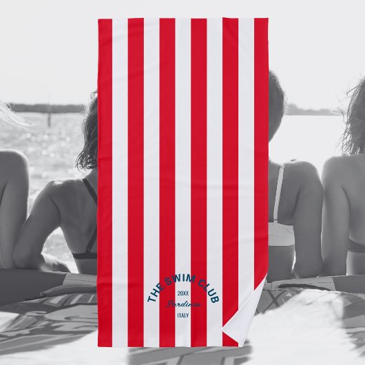De zwemclub Blue Crest Red Cabana Stripe Strandlaken