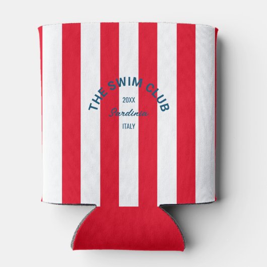 De zwemclub Crest Red Cabana Stripe Blikjeskoeler (Achterkant)