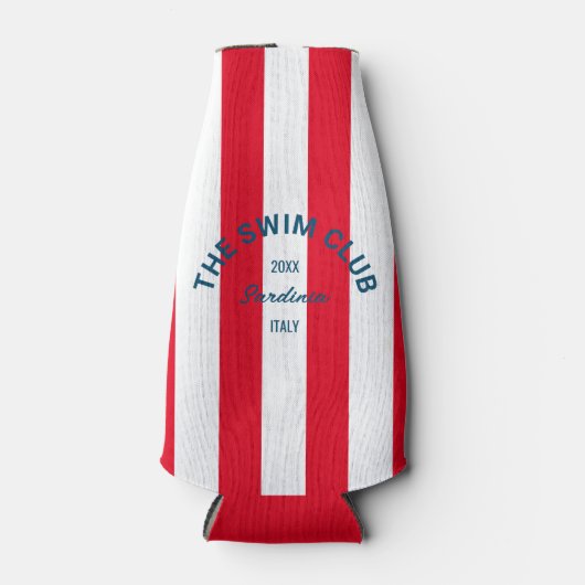 De zwemclub Crest Red Cabana Stripe Flesjeskoeler (Voorkant)