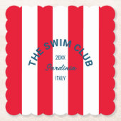 De zwemclub Crest Red Cabana Stripe Kartonnen Onderzetters (Voorkant)