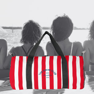 De zwemclub Crest Red Cabana Stripe Monogram Plunjezak