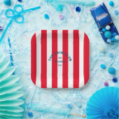 De zwemclub Crest Red Cabana Stripe Papieren Bordje (Feest)