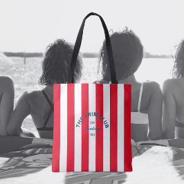De zwemclub Crest Red Cabana Stripe Tote Bag