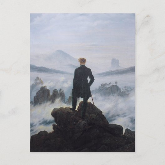 De zwerver boven het zee mist briefkaart (Voorkant)