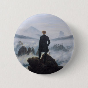 De zwerver boven het zee mist ronde button 5,7 cm