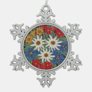 De Zwitserse Alpiene Bloem van het edelweiss Tin Sneeuwvlok Ornament