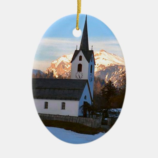 De Zwitserse kerk in de bergen Keramisch Ornament (Voorkant)