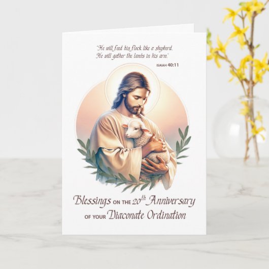 Deacon 20e ordinatie Jubileum Jesus Shepherd Kaart (Gele Bloem)