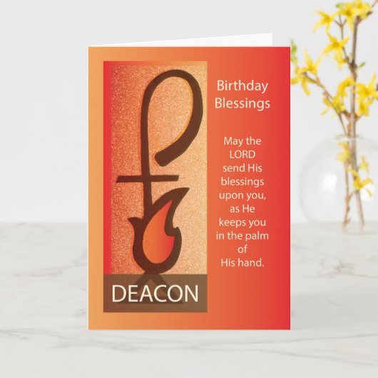 Deacon Birthday, Shepherd staff & Flame Religious Kaart (Gele Bloem)