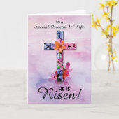 Deacon en vrouw Pasen Hij is Risen Cross Flowers Kaart (Gele Bloem)