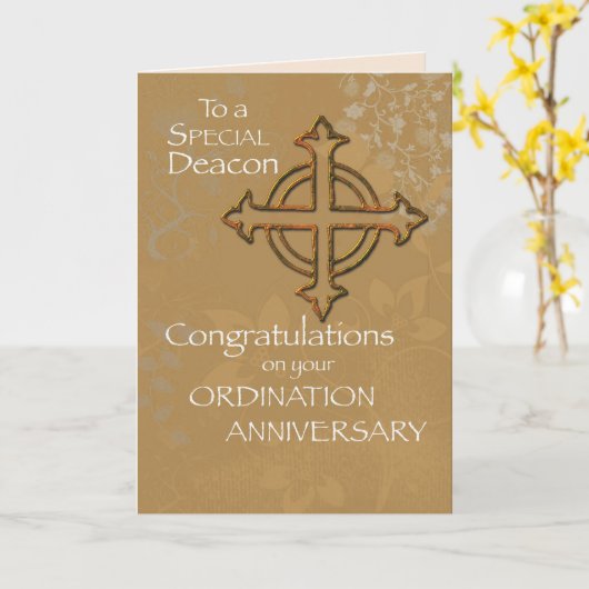 Deacon Jubileum van Ordination Gold Cross Kaart (Gele Bloem)