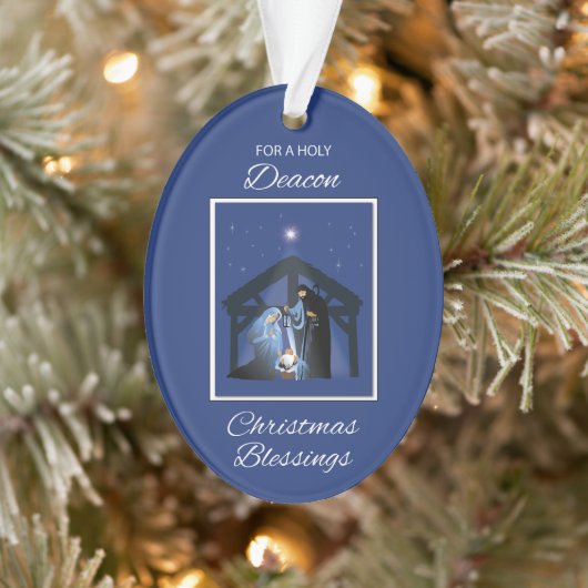 Deacon Kerstmis Zegeningen Manger op Blauw Ornament (Boom)