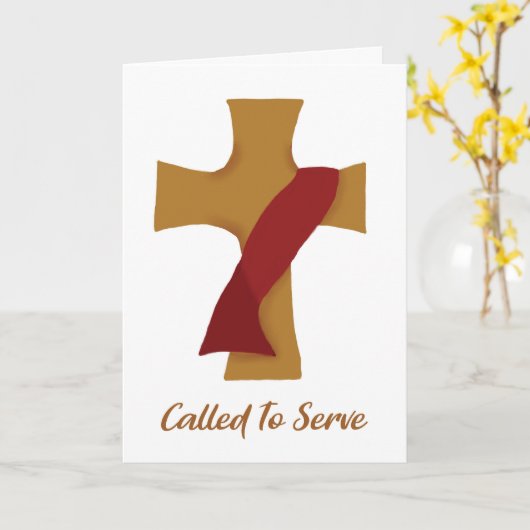 Deacon Ordination Gefeliciteerd Rode Stole Cross Kaart (Gele Bloem)