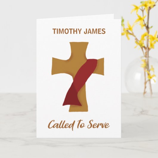 Deacon Ordination Gefeliciteerd Rode Stole Cross Kaart (Gele Bloem)