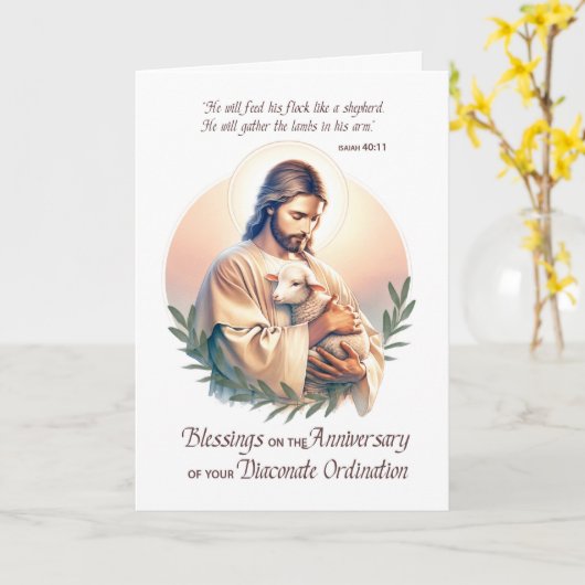 Deacon Ordination Jubileum Jesus Good Shepherd Kaart (Gele Bloem)