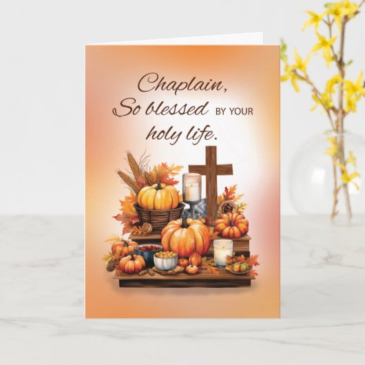 Deacon Thanksgiving met Cross Pumpkins en Kaars Kaart (Gele Bloem)