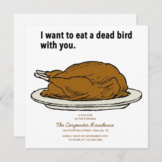 Dead Bird Thanksgiving Invitation Kaart (Voorkant / Achterkant)