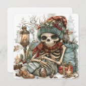 Dead Cozy – Winter Skeleton Vibes” Feestdagenkaart (Voorkant / Achterkant)