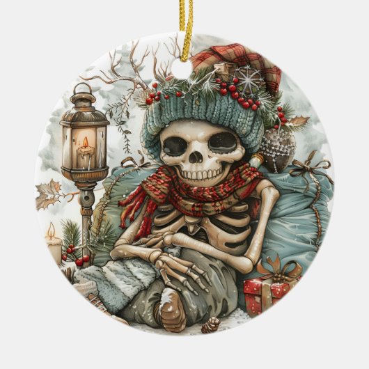 Dead Cozy - Winter Skeleton Vibes Keramisch Ornament (Voorkant)