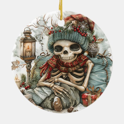 Dead Cozy - Winter Skeleton Vibes Keramisch Ornament (Achterkant)