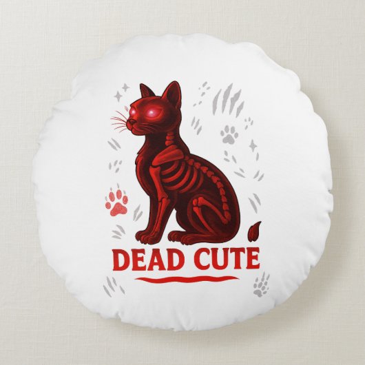 Dead Cute – Halloween Cat T-Shirt Rond Kussen (Voorkant)