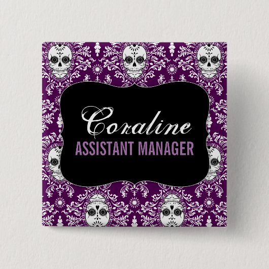 Dead Damask - Aangepaste Sugar Skulls Name Badge Vierkante Button 5,1 Cm (Voorkant)